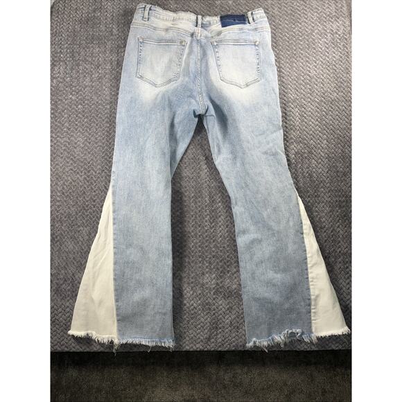 Flying Monkey High Rise Blue White Flare Stretch Jeans Women's 34 18 Festival XL - Picture 9 of 9